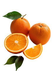 Fresh, juicy oranges with vibrant green leaves, perfect for food and beverage packaging design.