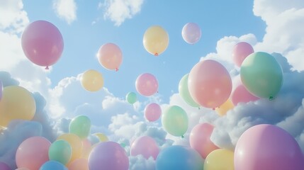 Colorful Balloons Floating in a Clear Sky for a Joyful and Playful Vibe