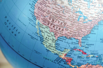  Close-up view of Globe pointing at Mexico and USA