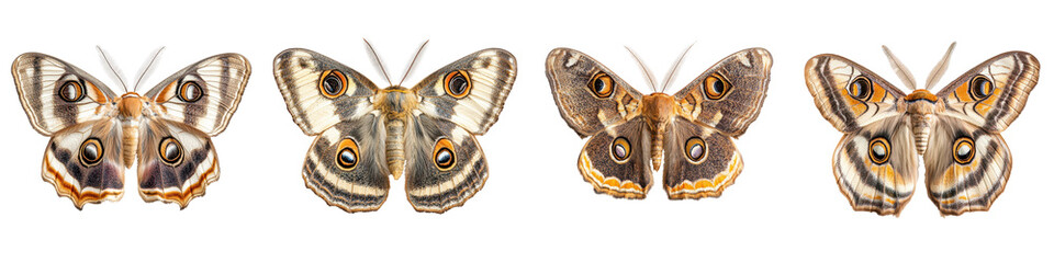 Close up shots of several butterflies with vibrant symmetrical eye patterns adorning their wings showcasing the natural beauty and diversity of these delicate invertebrates