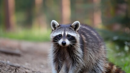 Obraz premium Raccoon Standing on Dirt Path in a Forest