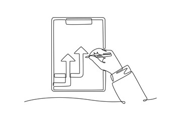 Hands Writing Business Plan to reach personal target. personal goals. Personal goals concept. Single line draw design. Vector graphic illustration