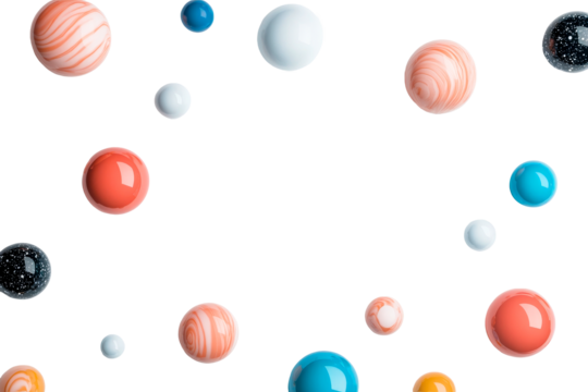 Colorful glossy spheres on black backdrop, abstract composition, cut out transparent - Powered by Adobe