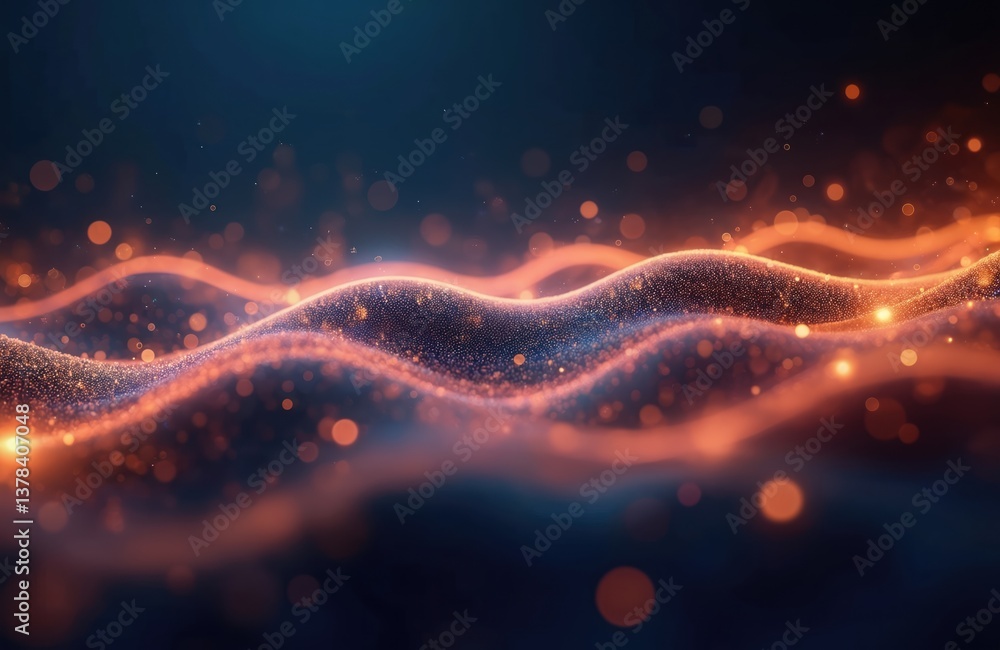 Poster abstract image depicts futuristic cloud computing, data transfer, network with digital wave lines, b