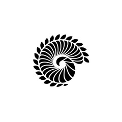 Obraz premium Elegant Black Spiral Leaf Design on White Background