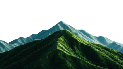 Two verdant mountain ranges on a black background, cut out transparent