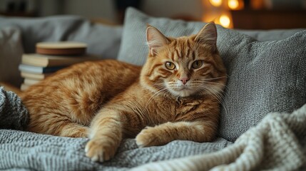cat curled up on sofa in Scandinavian-style living room