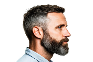Obraz premium Bearded middle-aged man profile portrait on black background, cut out transparent