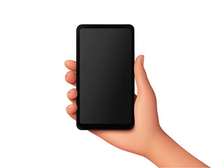 Realistic Photo of a Hand Holding a Black Smartphone Against Isolated Background