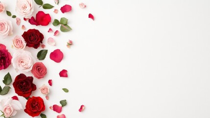 Romantic floral arrangement with red and pink roses studio setting high-quality image soft lighting elegance and beauty