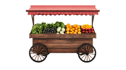 Farmers market cart filled with various fresh produce, cut out transparent