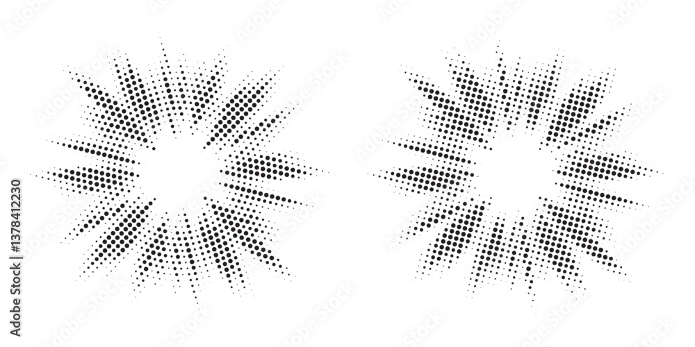 Poster Halftone circle frame background set. Round border Icon using halftone random circle. Grunge circular stain. Vector illustration.