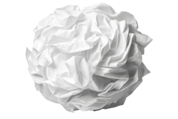 White crumpled paper ball on black background, cut out transparent