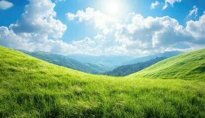 Fototapeta premium Lush green hills under a vibrant sky