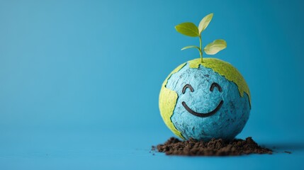 Happy Earth with Green Leaves and Sapling