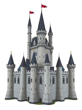 Majestic stone castle stands proudly against a bright white background symbolizing power and timeless elegance.. AI Generated