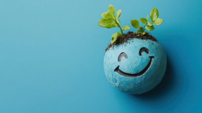 Happy Earth with Green Leaves and Sapling