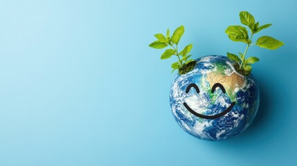 Happy Earth with Green Leaves and Sapling