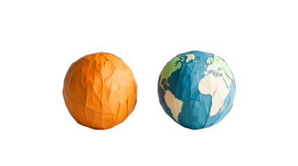 Handmade Paper Globe Earth and Orange Shape, Isolated , cut out transparent