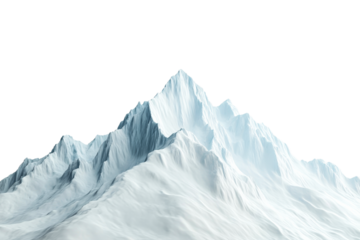 Snow-covered mountain range with black background, cut out transparent