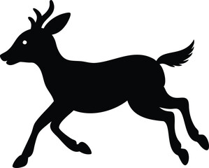 Fototapeta premium Running Fawn Silhouette on White Background, Leaping Reindeer, Black Deer Shape