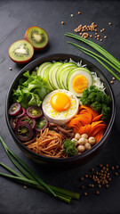 Bibimbap. Korean Bibimbap – Colorful Rice Bowl with Fresh Ingredients 