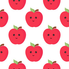 seamless pattern of apple fruit characters