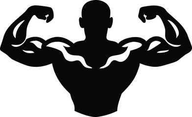 Fototapeta premium Silhouette of Muscular Bodybuilder with Arms Flexed on Transparent Background