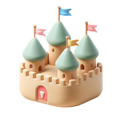 High-resolution sand castle rendering with soft pastel colors, ideal for digital backgrounds, website banners, and social media graphics.