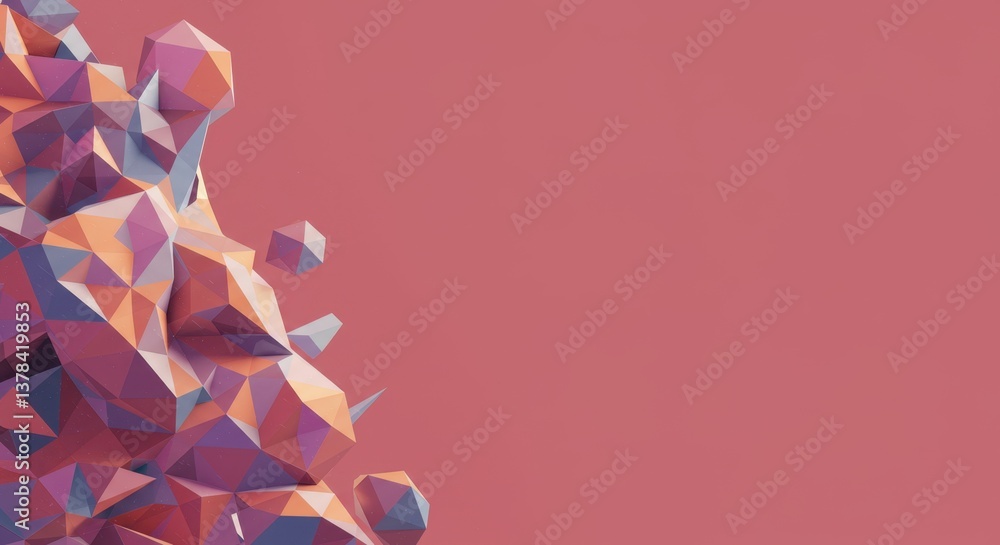 Aufkleber abstract low poly geometric 3d render: crimson and lavender hues exploding in digital space