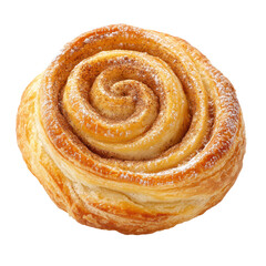Golden Swirl of Cinnamon Delight: A macro shot captures the intricate spiral of a freshly baked cinnamon roll, dusted with a delicate layer of powdered sugar, evoking warmth, and pure indulgence.