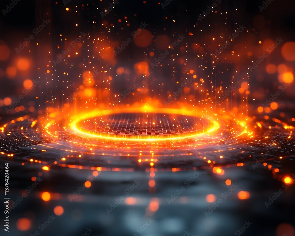 Poster futuristic quantum processor hovering above sleek black surface