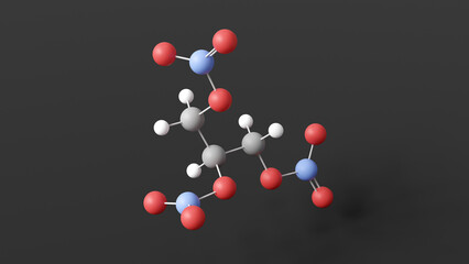 minitran molecule 3d, molecular structure, ball and stick model, structural chemical formula antianginal agent