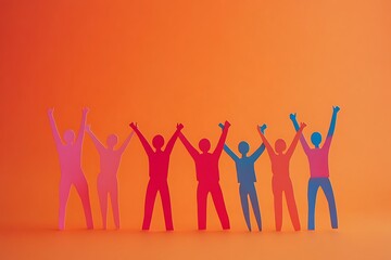 Fototapeta premium Colorful Paper People Silhouettes Celebrating Unity6