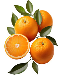 Vibrant oranges with lush green leaves, perfect for fresh juice, packaging design, or culinary delights - isolated image.