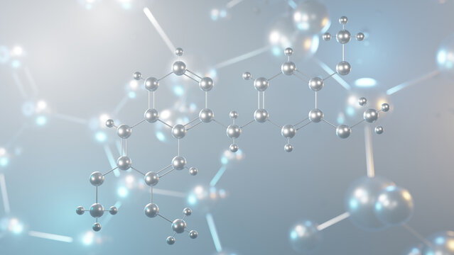 papaverine molecular structure, 3d model molecule, antispasmodic drug structural chemical formula view from a microscope