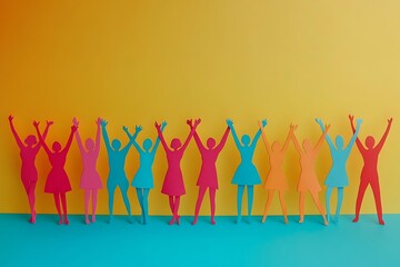 Fototapeta premium Colorful Paper People Silhouettes Standing Together