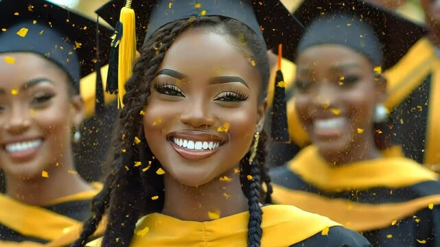 Smiling graduates celebrating success