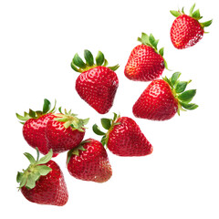 Flying Fresh Strawberries, Perfect for Juicy Beverage and Food Packaging Design PNG Image