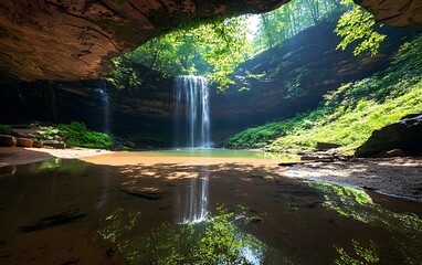 Cave Waterfall Reflection