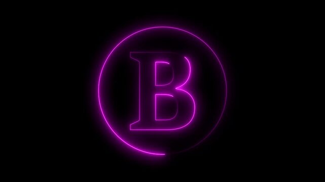 Animation of neon capital letter B on black background. Pink color letter animation