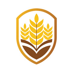 Golden Shield Emblem with Wheat Icon on a White Background