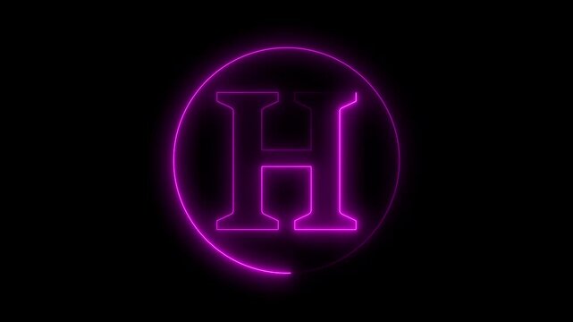 Animation of neon capital letter H on black background. Pink color letter animation