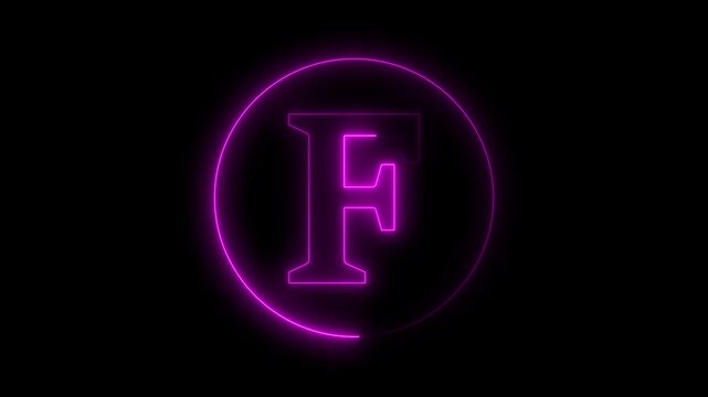 Animation of neon capital letter F on black background. Pink color letter animation