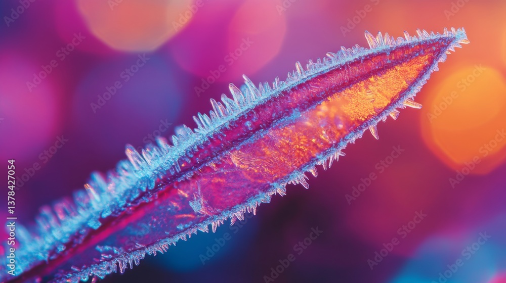 Wall mural a stunning close-up of a leaf adorned with frost. the vivid colors create a mesmerizing contrast. na
