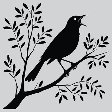 A nightingale singing  image silhouette design vector art and illustration