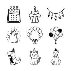 vector illustration of set of birthday elements