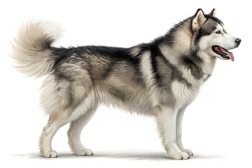 A cute white puppy, a young siberian husky-malamute breed portrait