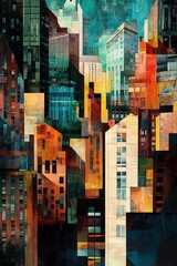 Cubist-inspired abstract art of a cityscape with fragmented elements