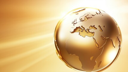 Golden metallic globe with sun flare focused on Europe and Africa